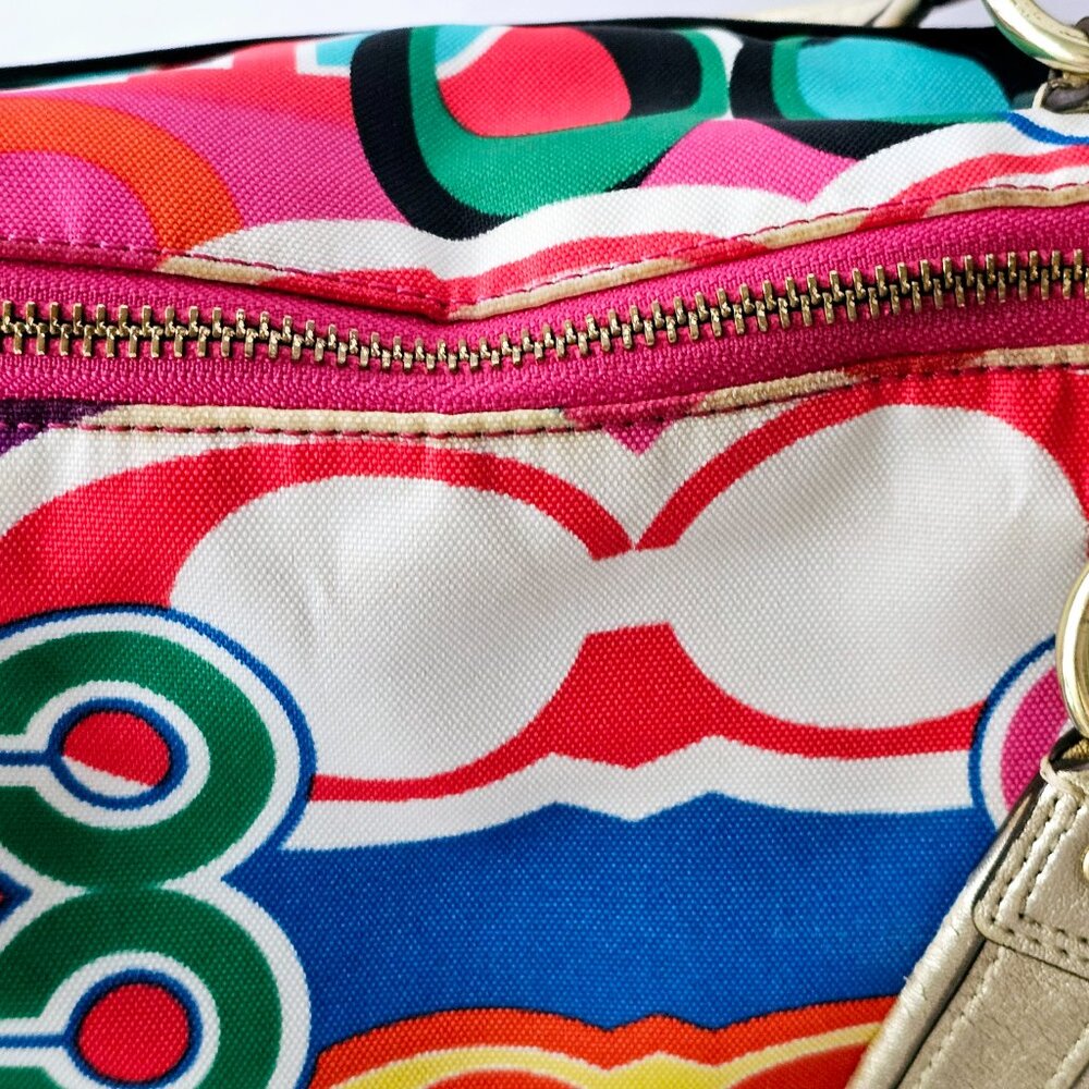 Coach Poppy Rare Vintage Bright Multicolor Gold Accents Purse Tote Style #F20080 - Picture 11 of 16